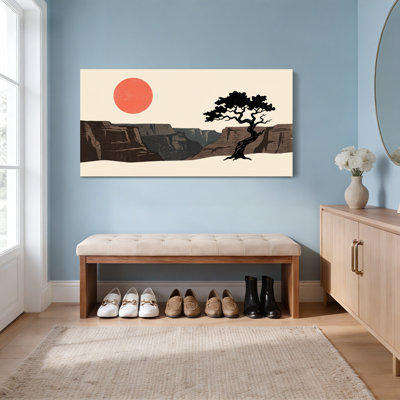 Paysage désertique avec arbre et soleil, reproduction d'art sur toile tendue sur toile, ensemble de 1