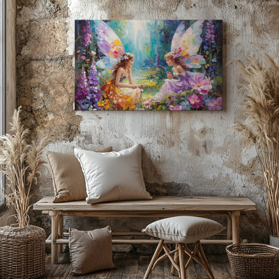 Wall Art Canvas Whimsical Fairy Garden Enchanted Forest With Colorful Wings And Flowers Ready To Hang Gallery Wrapped Home Decor Decor