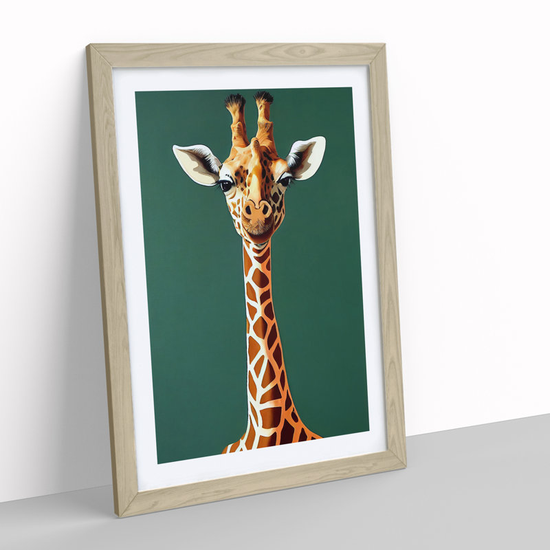 Contemporary Giraffe 1 Piece Single Picture Frame Wall Art, 64cm H x 46cm W x 2cm D, Oak