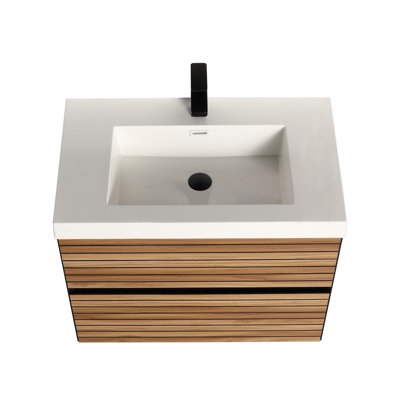 30" Floating Bathroom Vanity with Sink – Wall-Mounted All-Wood Cabinet with Soft-Close Drawers, Open-Back Design & Durable Acrylic Top