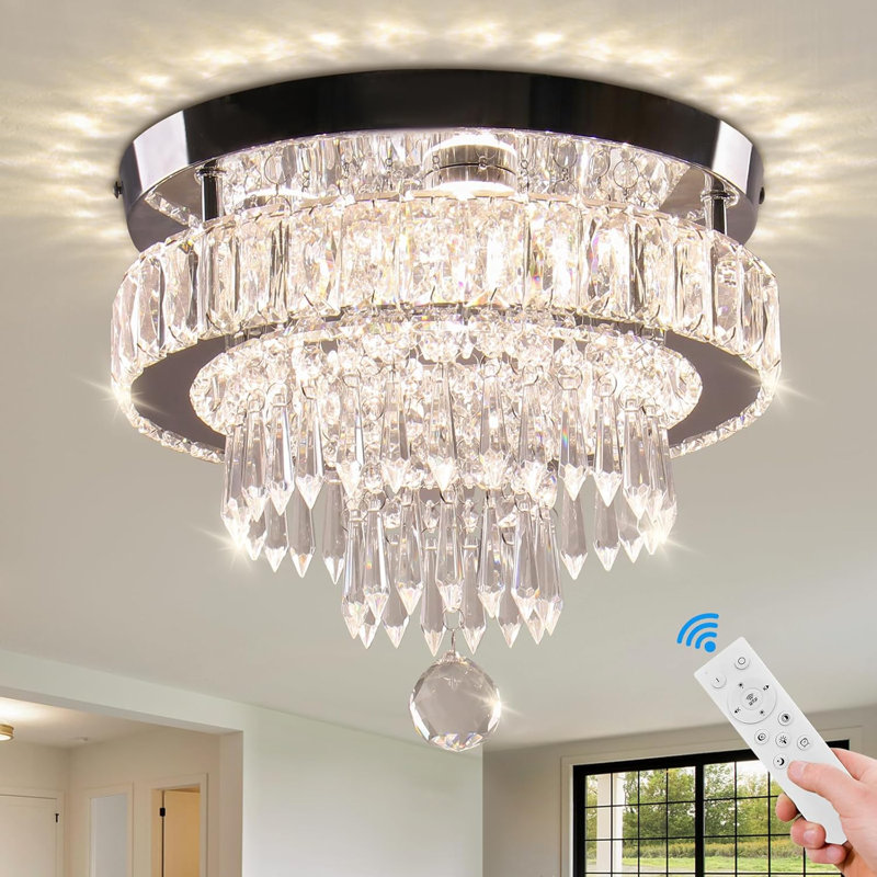11.8" Modern Crystal LED Ceiling Light with Stainless Steel Base