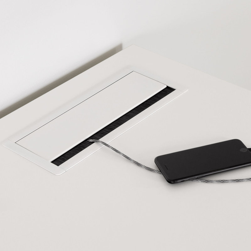 White Scandinavian Computer Desk with Power Outlet and USB Ports