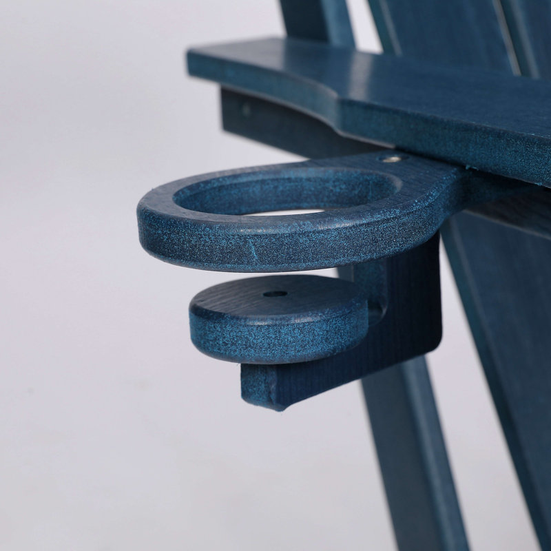 HDPE Folding Adirondack Chair With Dual Cup Holder - Composite Adirondack Chair With Wood Texture, Navy