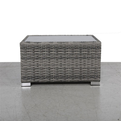 Table d'appoint à lattes mixtes grises avec plateau en aluminium - entièrement assemblée
