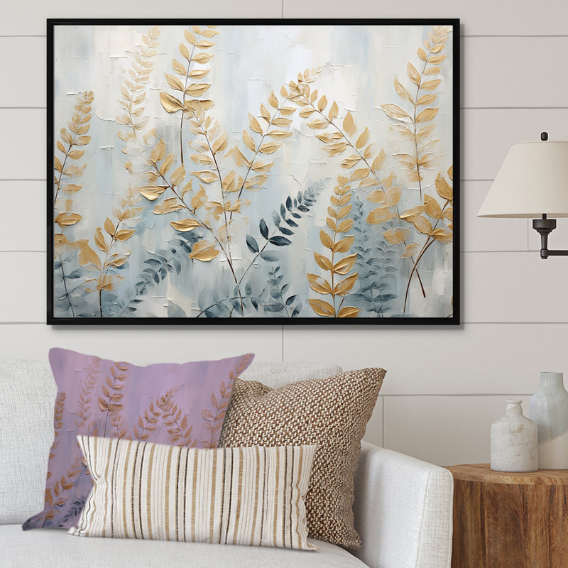 Golden Ferns Silent Gracefulness VII sur impression sur toile, Cadre flottant noir, H 12 po x l 20 po x P 1,5 po
