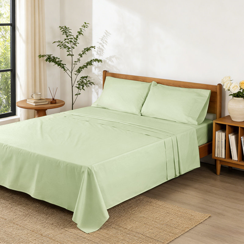 100% Cotton 250 TC Percale Crisp & Breathable Sheet Set With Pillowcase(S), Twin Sheet Set with 1 Pillowcase, Mint