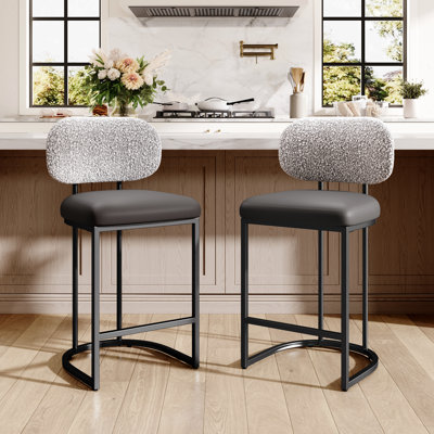 Upholstered Counter Stool with Metal Frame