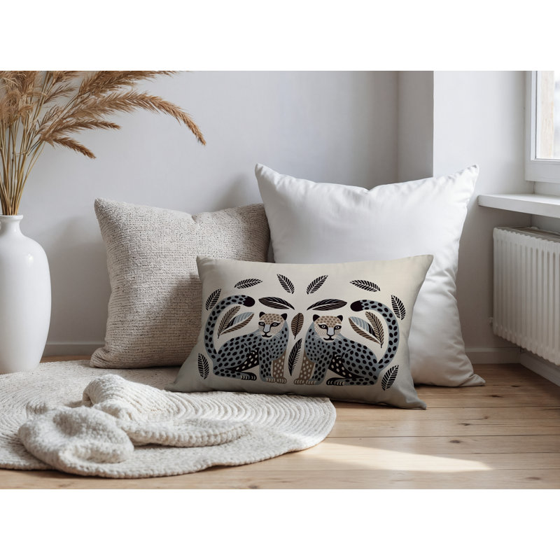 Coussin lombaire réversible Ayra Leopard, Rectangle H 14 po x l 20 po, Gris