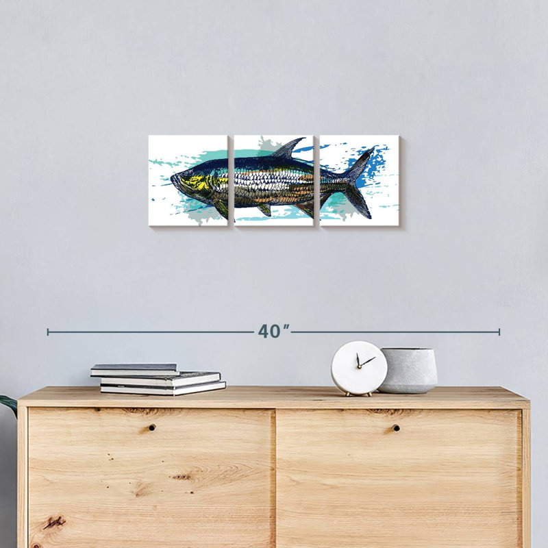 Ensemble de 3 poissons sur toile Tarpon, H 8 po x l 26 po
