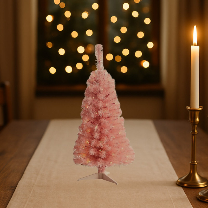 Arbre de Noël artificiel rose avec lumières DEL