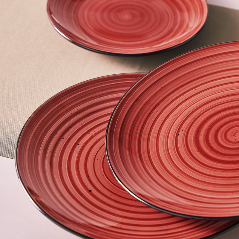 Handmade Stoneware Dinnerware Set 24 Piece - Service for 6, Red