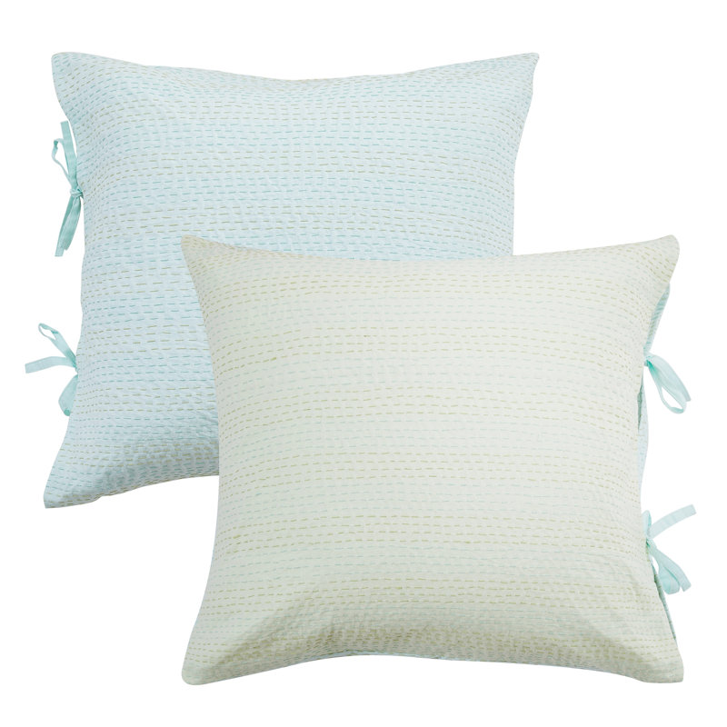Taies décoratives réversibles Kantha, Turquoise / vert menthe, H 26 po x l 26 po