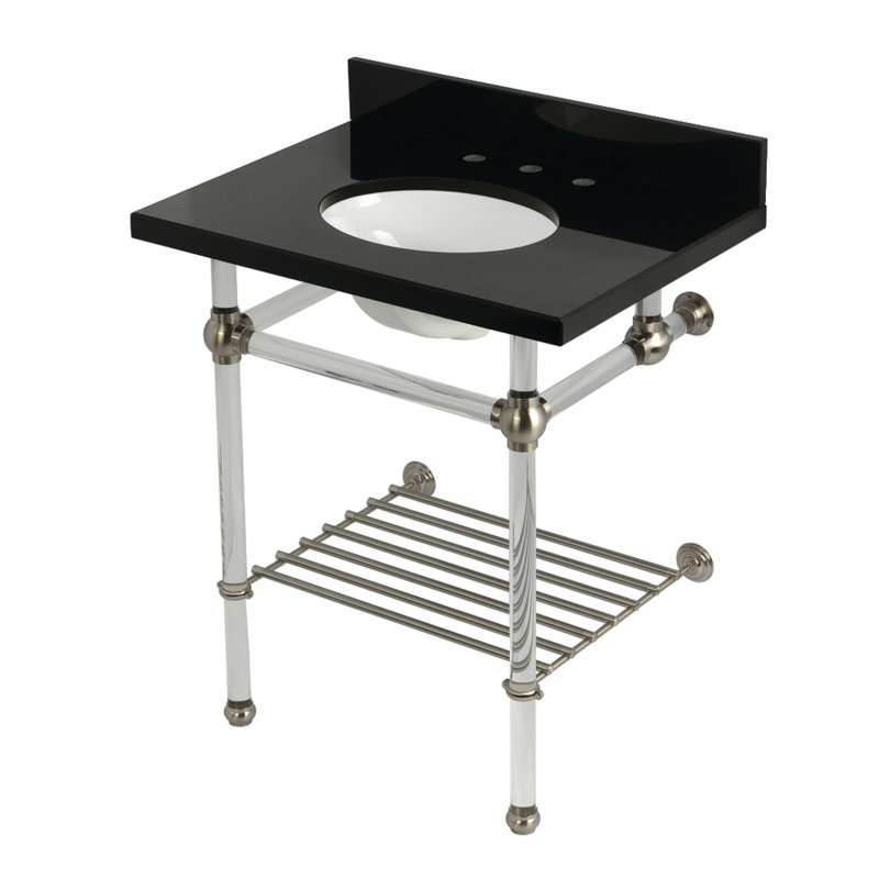 Kingston Brass Templeton 30-Inch Black Granite Console Sink with Acrylic Legs and Shelf (8-Inch, 3-Hole)