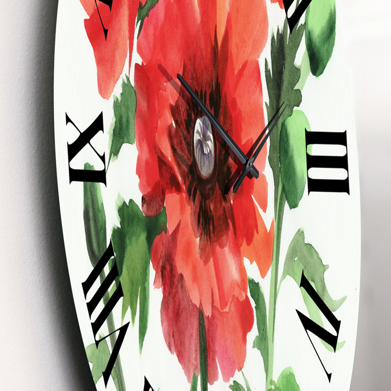 Vintage Red Poppies II - horloge murale traditionnelle, Moyenne