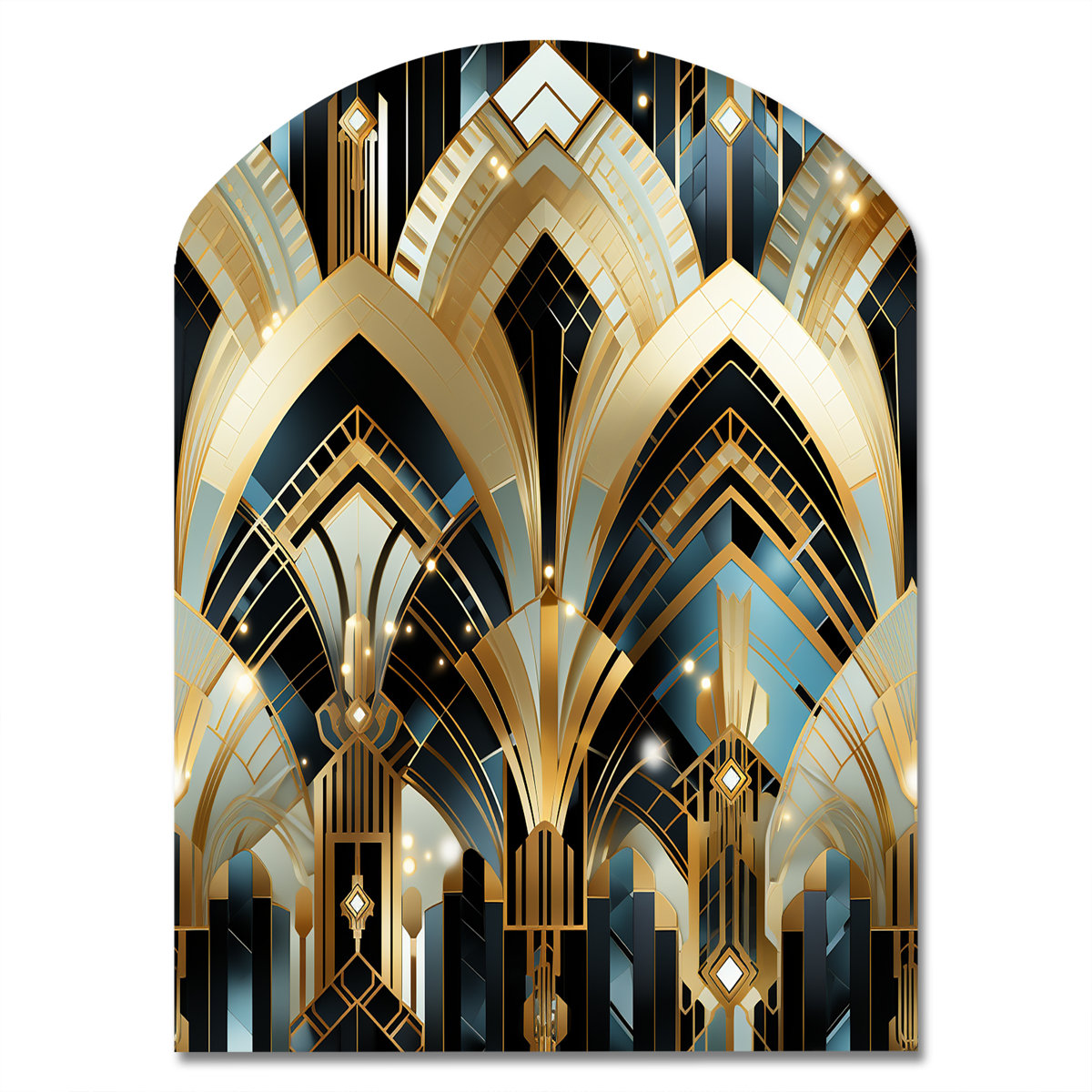 Blue And Gold Damask Art Deco - Asymmetrical marble Metal