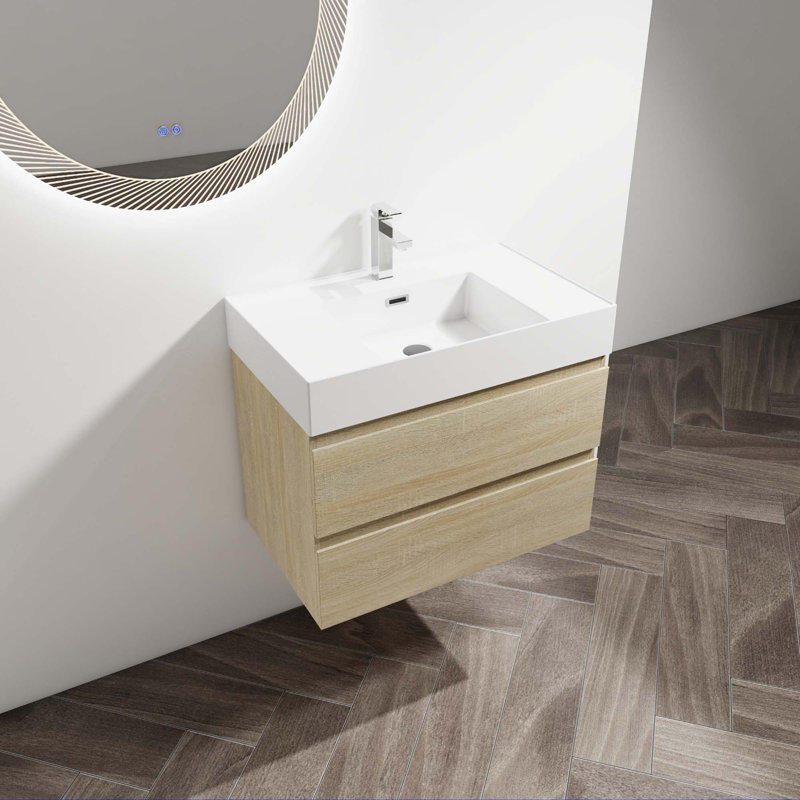 Meuble-lavabo mural avec lavabo en résine, 30", Chêne clair