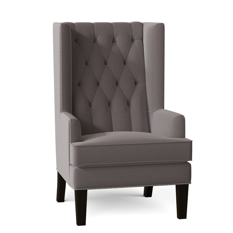 Fauteuil à oreilles capitonné de 30 po de largeur Searle, Étain Lena, Noyer