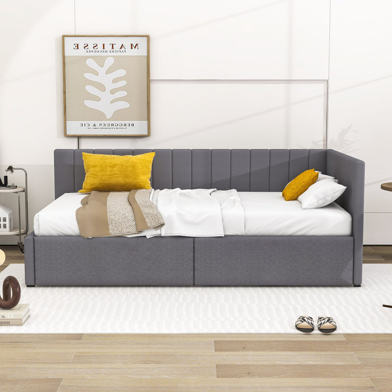 Roya Twin Size Upholstered Daybed with 2 Storage Drawers, Grey