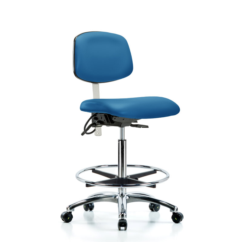 Vinyl Drafting Chair with Headrest, Blue, Casters, Included