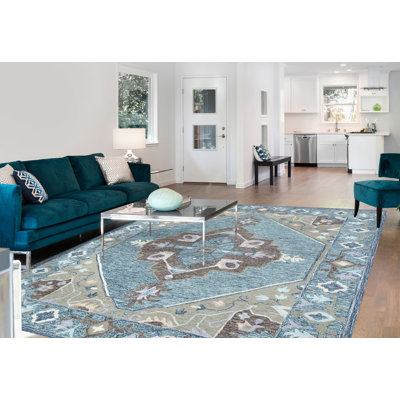 Bungalow Rose Handmade Steel Blue Wool Area Rug