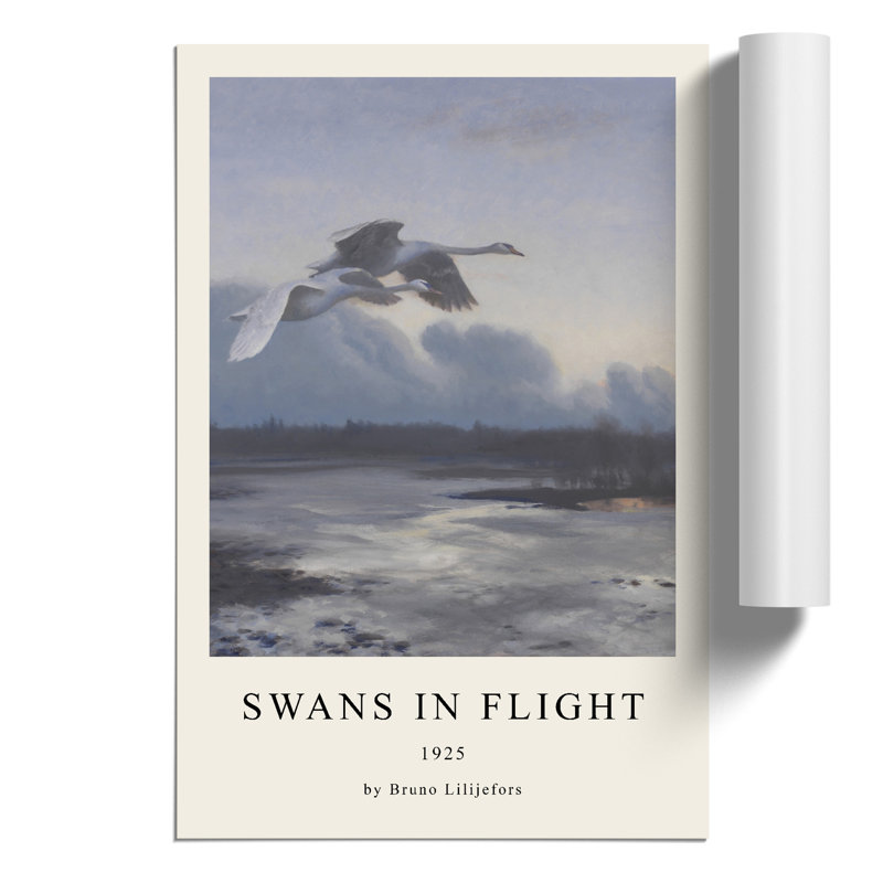 Swans in Flight Print by Bruno Liljefors - Frameless Print, 30cm H x 21cm W x 0.1cm D