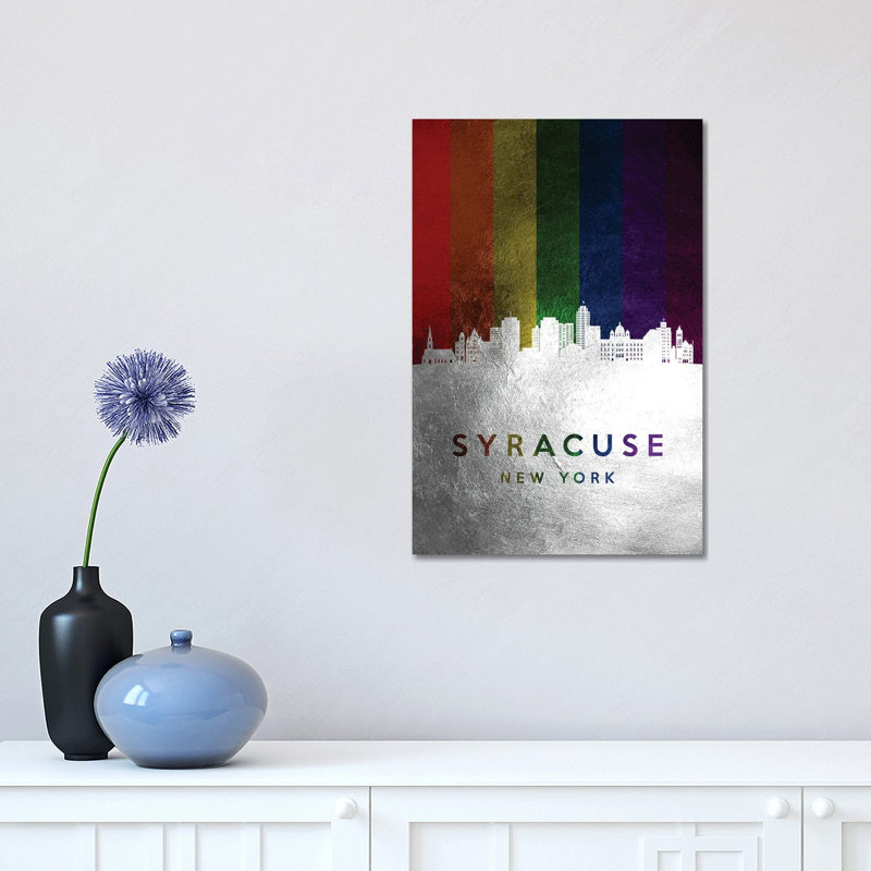 Syracuse New York Spectrum Skyline by Adrian Baldovino - Wrapped Canvas Print, 30.48 cm H x 45.72 cm W