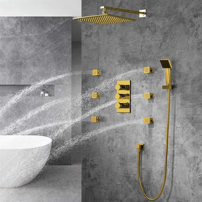 Trialo Solid Brass Color Changing LED Rain Shower Head with Adjustable Jets, 2" H x 24" W