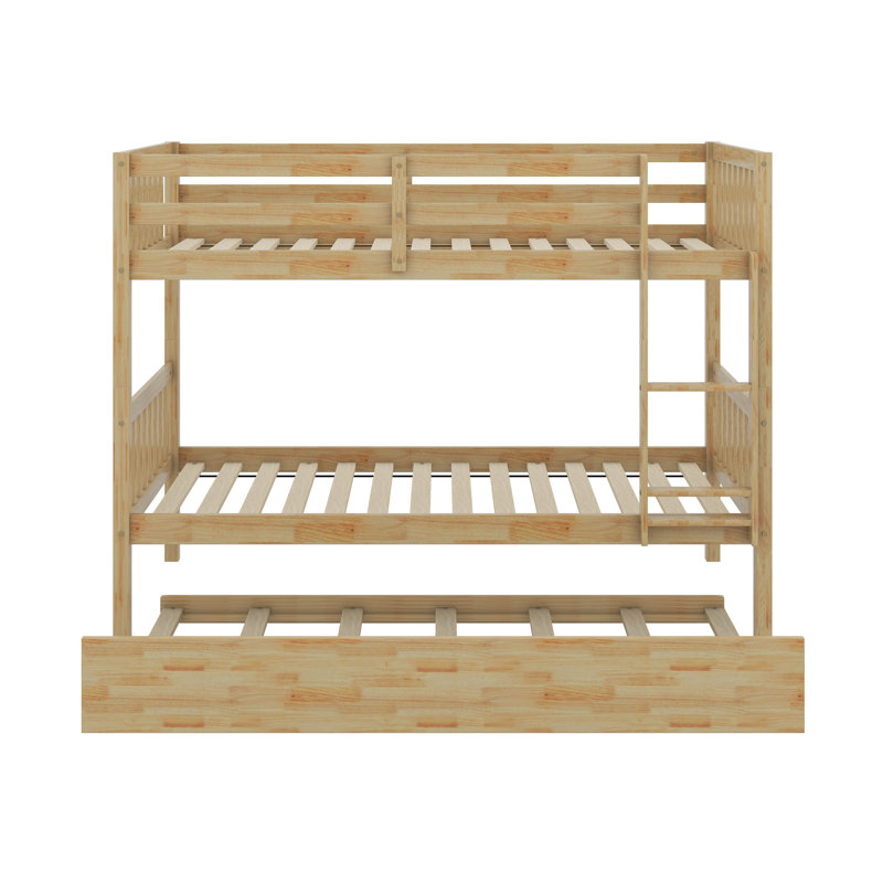 Lit superposé simple au-dessus de simple en bois d'hévéa avec lit gigogne, convertible en 2 lits, Naturel