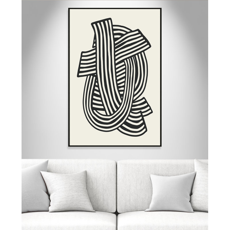 Rayures abstraites à imprimé noir par Dean, L 41,5 po x H 61,5 po, Toile avec cadre, Flottant espresso