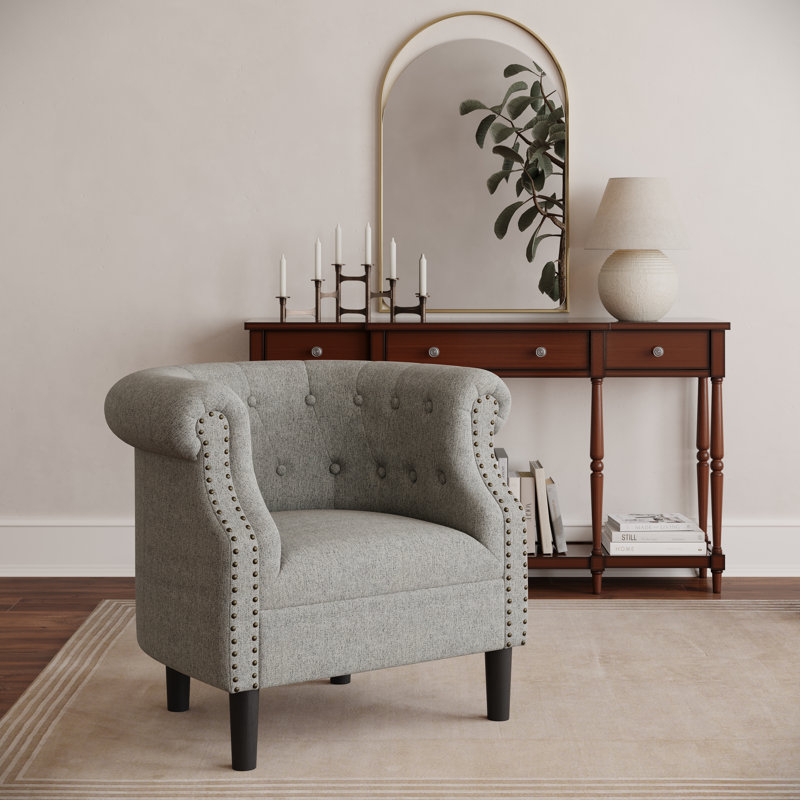 Fauteuil demi-tonneau rembourré contemporain Lily, Frêne 100% polyester