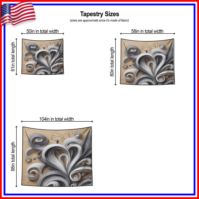 Tapisserie murale tourbillon gris et blanc, H 50 po x l 60 po avec 4 œillets