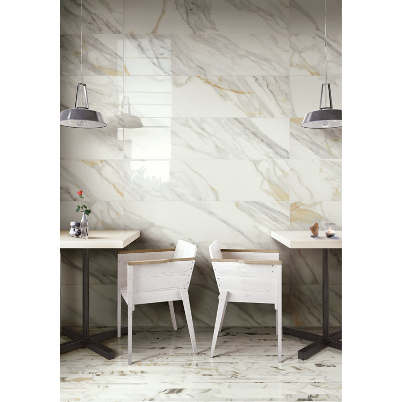 Carreau de mur et de plancher en porcelaine aspect marbre 12 po x 45 po Marmi, Macchi avec poli poli