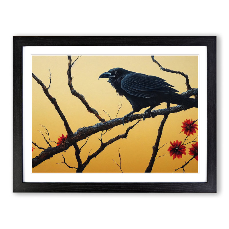 Victorious Crow Bird - Framed Print, 25cm H x 34cm W, Black