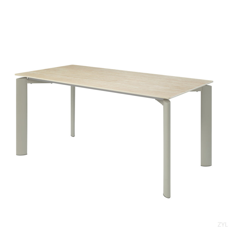 Table de salle à manger avec plateau en céramique et finition gris clair