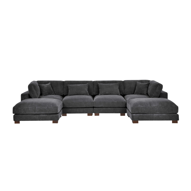 Andreco 144" Wide Reversible Modular Corner Sectional with Ottoman, Gray Corduroy