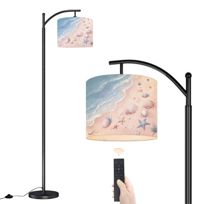 Lampe sur pied à arc avec abat-jour réglable coquillages étoile de mer rose plage de sable lampe sur pieds douces vagues 3 températures de couleur à haut gradateur avec interrupteur au pied pour la chambre à coucher