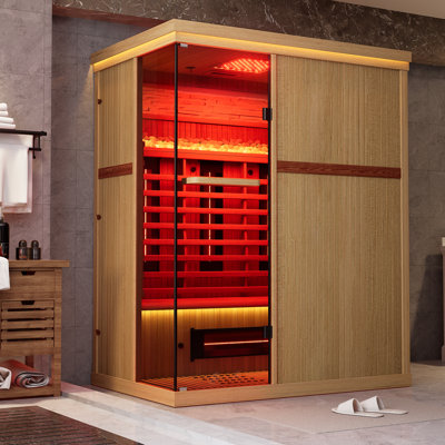 Meissalivve Full Spectrum Infrared Sauna,3 Person Home Sauna,Canadian Wood Indoor Spa Sauna With Resonance Speaker, Panoramic Tempered Glass