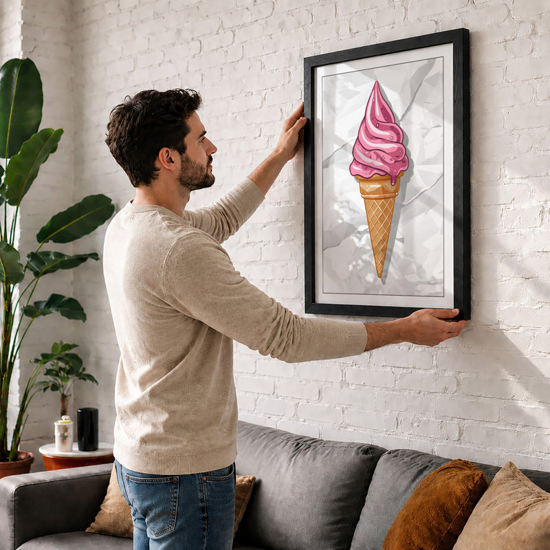 Pink Soft Serve Modern - Framed Print, A1 - 84.1 x 59.4 cm, Oak