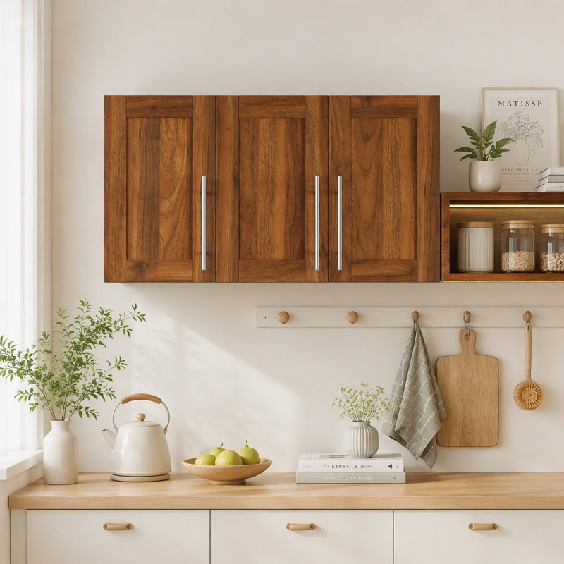 Armoire de rangement murale empilable en noyer, 40 cm P x 90 cm L x 50 cm H