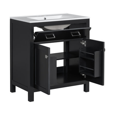 Henlen Double Bathroom Vanity Set with Dual Ceramic Sinks & Separate Cabinets & Storage