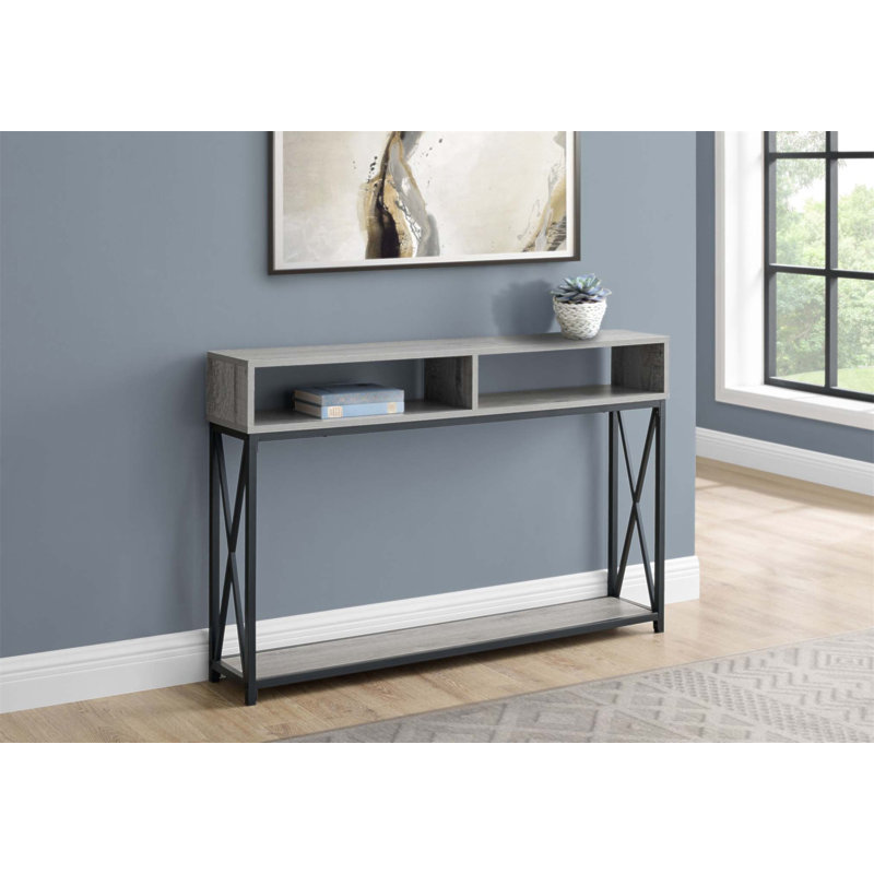 Console moderne étroite avec plateau en stratifié durable et structure en X en métal pour l'entrée, le salon ou la chambre à coucher
