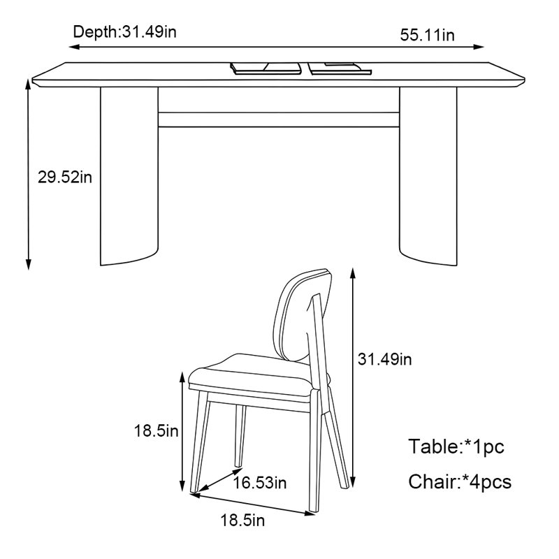 Ensemble de table rectangulaire Superior, H 29,52 po x L 55,11 po x l 31,49 po