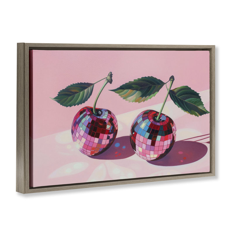 Cadre flottant boule disco cerise, design LSR Creative Studio, H 17 po x l 25 po, Cadre flottant orme Montalcino