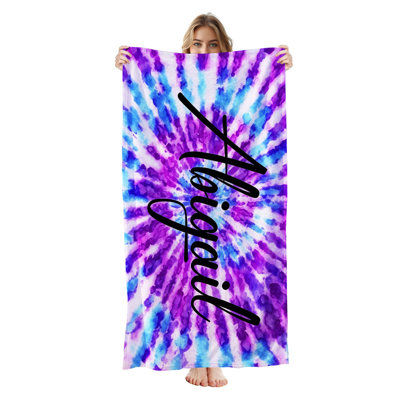  Serviette de plage personnalisée avec nom, serviette de bain en microfibre 35 * 70 pouces, teinture par nœuds Abigail