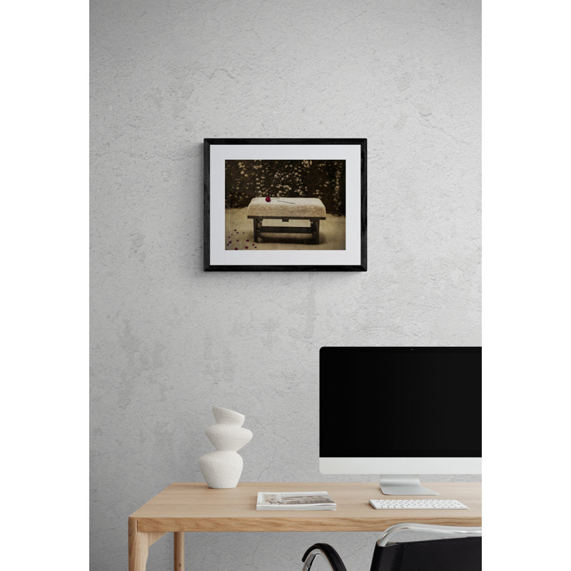 Roses In Snow Print by Robert Dodge, Black Framed Canvas, 32" H x 24" W
