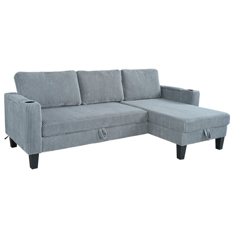 Reversible Sectional Sofa With Storage Chaise, Gray Corduroy