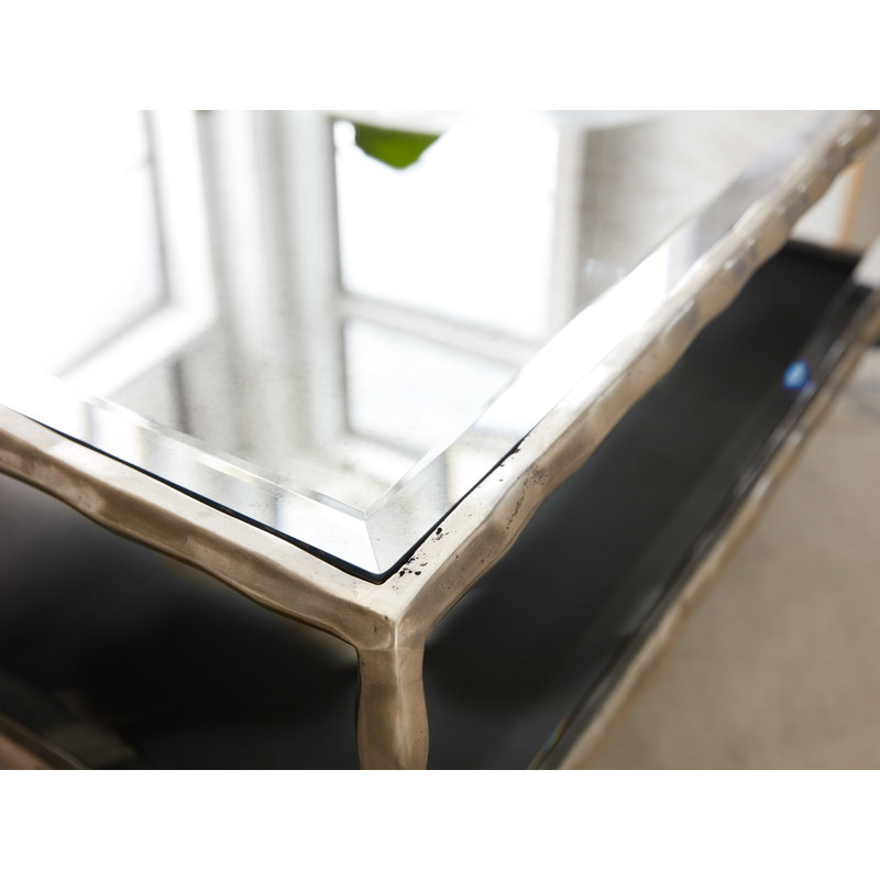 Table basse biologique avec rangement, Aluminium antique, Clair, H 18 po x L 48 po x l 48 po