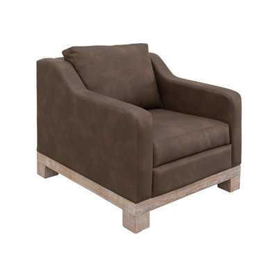 Sama Accent Armchair, Decor Pillow, Solid PIne Wood Block Feet