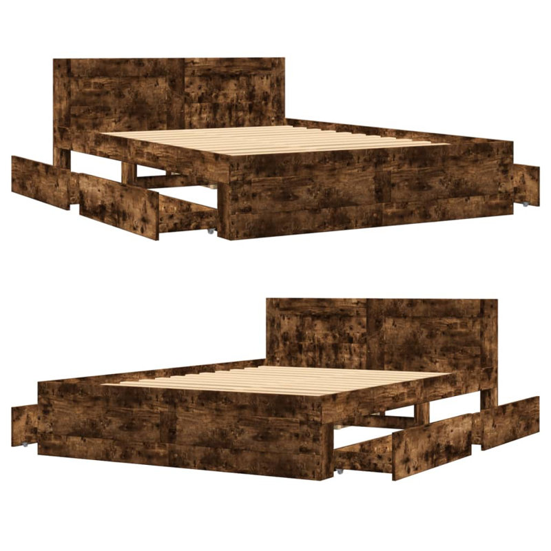 Storage Bed, Smoked Oak, European Double (140 x 200 cm)