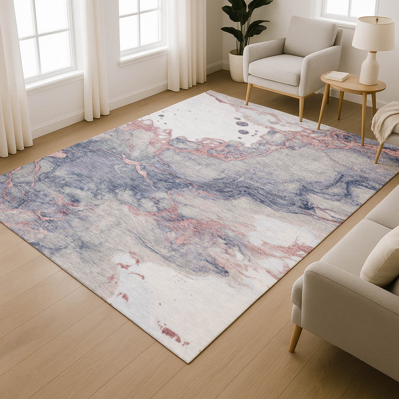 Premium Machine Washable Mayfield Abstract Rug, 3' x 5', Blush